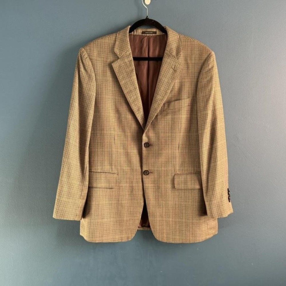 Vintage Silk Wool Blazer Men's Size 40 Short John W Nordstrom Plaid Brown Preppy
